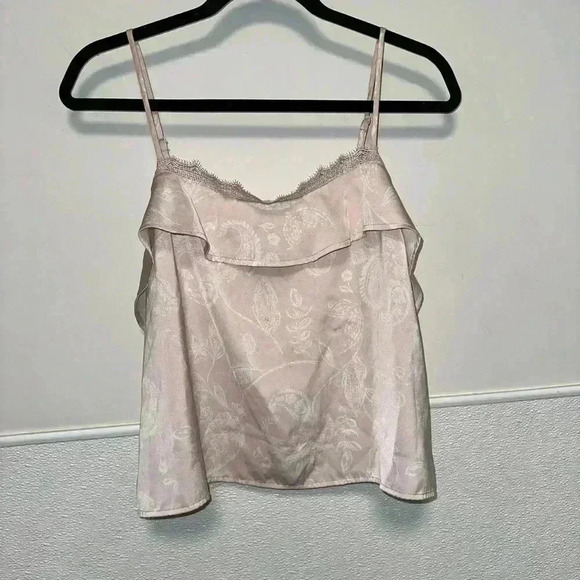 Women's Express Cami, Size M, Pink Blush with Floral Silky Polyester ruffles - Picture 1 of 10